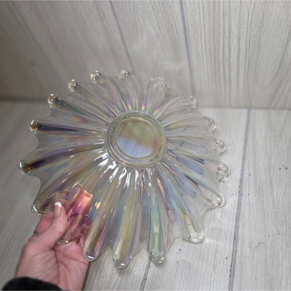 Vtg Iridescent Glass Flower Plate/Bowl Candy Dish Catch All Dish Beatiful - Picture 3 of 5